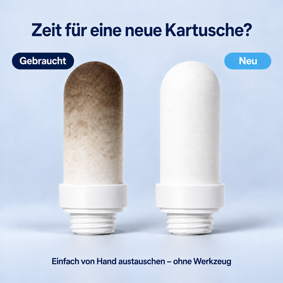 Gebrauchte und neue Purolis Filterkartusche im Vergleich
